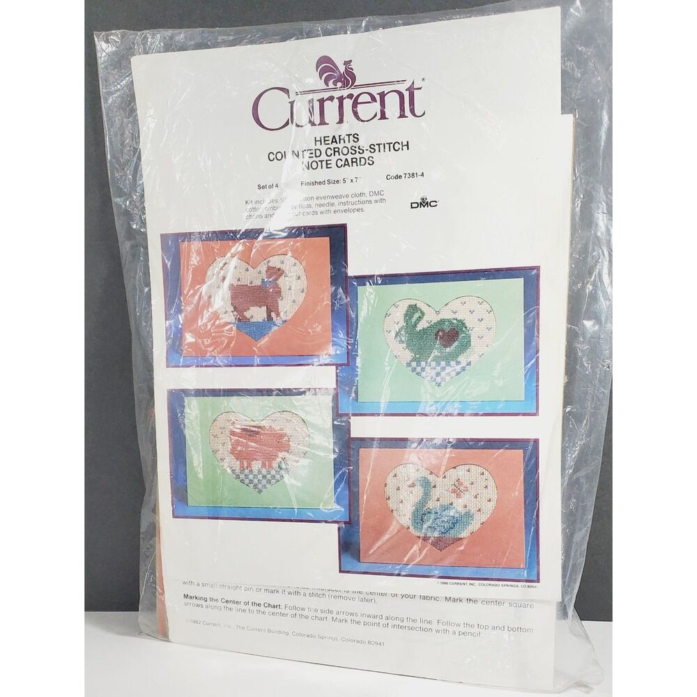New Vtg Current Hearts Counted Cross Stitch Note Card Kit Set Of 4 5 X 7 1986